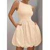 imagePRETTYGARDEN Summer Dresses for Women 2025 Casual Sleeveless Tank Mini Short Dress Crew Neck Bubble Sundress with PocketsApricot