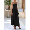 imagePRETTYGARDEN Womens 2025 Spring Strapless Maxi Dresses Patchwork Long Flowy Pockets Elegant Going Out Summer Tube Top DressBlack