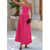 imagePRETTYGARDEN Womens 2025 Spring Strapless Maxi Dresses Patchwork Long Flowy Pockets Elegant Going Out Summer Tube Top DressRose Red