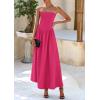 imagePRETTYGARDEN Womens 2025 Spring Strapless Maxi Dresses Patchwork Long Flowy Pockets Elegant Going Out Summer Tube Top DressRose Red