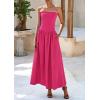 imagePRETTYGARDEN Womens 2025 Spring Strapless Maxi Dresses Patchwork Long Flowy Pockets Elegant Going Out Summer Tube Top DressRose Red