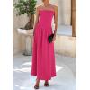 imagePRETTYGARDEN Womens 2025 Spring Strapless Maxi Dresses Patchwork Long Flowy Pockets Elegant Going Out Summer Tube Top DressRose Red