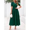 imagePRETTYGARDEN Womens Casual Summer Midi Dress 2025 Spring Short Sleeve V Neck Tiered Flowy Beach Vacation Dress with PocketsGreen