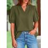 imagePRETTYGARDEN Womens Casual Summer Tops 2025 V Neck Short Puff Sleeve Pleated Cotton T Shirts Loose Dressy BlousesArmy Green