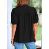 imagePRETTYGARDEN Womens Casual Summer Tops 2025 V Neck Short Puff Sleeve Pleated Cotton T Shirts Loose Dressy BlousesBlack