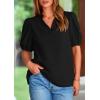 imagePRETTYGARDEN Womens Casual Summer Tops 2025 V Neck Short Puff Sleeve Pleated Cotton T Shirts Loose Dressy BlousesBlack