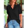 imagePRETTYGARDEN Womens Casual Summer Tops 2025 V Neck Short Puff Sleeve Pleated Cotton T Shirts Loose Dressy BlousesBlack