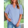 imagePRETTYGARDEN Womens Casual Summer Tops 2025 V Neck Short Puff Sleeve Pleated Cotton T Shirts Loose Dressy BlousesSky Blue