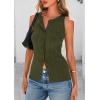 imagePRETTYGARDEN Womens Ribbed Tank Tops Summer 2025 Open Front Button Down Sleeveless Shirts Going Out Spring Fashion Vest TopsArmy Green