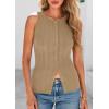 imagePRETTYGARDEN Womens Ribbed Tank Tops Summer 2025 Open Front Button Down Sleeveless Shirts Going Out Spring Fashion Vest TopsCamel