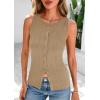 imagePRETTYGARDEN Womens Ribbed Tank Tops Summer 2025 Open Front Button Down Sleeveless Shirts Going Out Spring Fashion Vest TopsCamel