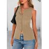 imagePRETTYGARDEN Womens Ribbed Tank Tops Summer 2025 Open Front Button Down Sleeveless Shirts Going Out Spring Fashion Vest TopsCamel