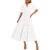 imagePRETTYGARDEN Womens Casual Summer Midi Dress 2025 Spring Short Sleeve V Neck Tiered Flowy Beach Vacation Dress with PocketsWhite
