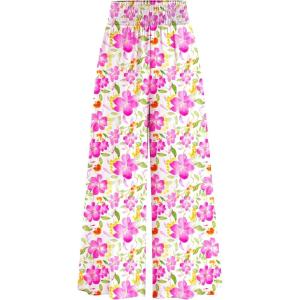 imagePRETTYGARDEN Womens 2025 Summer Flowy Wide Leg Palazzo Pants Dressy Casual Elastic High Waisted Pockets Boho Beach TrousersFloral White Purple
