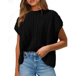 imagePRETTYGARDEN Womens Sweater Vest 2025 Summer Short Sleeve Tops Casual Crewneck Knit Pullover Trendy Spring OutfitsBlack