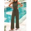 imagePRETTYGARDEN Spring Jumpsuits for Women Casual Dressy 2025 One Piece Outfits Sleeveless Mock Neck Wide Leg Pants RompersArmy Green