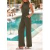 imagePRETTYGARDEN Spring Jumpsuits for Women Casual Dressy 2025 One Piece Outfits Sleeveless Mock Neck Wide Leg Pants RompersArmy Green