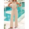 imagePRETTYGARDEN Spring Jumpsuits for Women Casual Dressy 2025 One Piece Outfits Sleeveless Mock Neck Wide Leg Pants RompersBeige