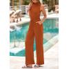 imagePRETTYGARDEN Spring Jumpsuits for Women Casual Dressy 2025 One Piece Outfits Sleeveless Mock Neck Wide Leg Pants RompersBrick Red