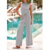imagePRETTYGARDEN Spring Jumpsuits for Women Casual Dressy 2025 One Piece Outfits Sleeveless Mock Neck Wide Leg Pants RompersGrey