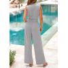 imagePRETTYGARDEN Spring Jumpsuits for Women Casual Dressy 2025 One Piece Outfits Sleeveless Mock Neck Wide Leg Pants RompersGrey