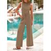 imagePRETTYGARDEN Spring Jumpsuits for Women Casual Dressy 2025 One Piece Outfits Sleeveless Mock Neck Wide Leg Pants RompersKhaki