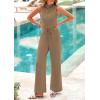 imagePRETTYGARDEN Spring Jumpsuits for Women Casual Dressy 2025 One Piece Outfits Sleeveless Mock Neck Wide Leg Pants RompersKhaki