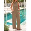 imagePRETTYGARDEN Spring Jumpsuits for Women Casual Dressy 2025 One Piece Outfits Sleeveless Mock Neck Wide Leg Pants RompersKhaki