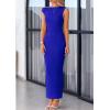 imagePRETTYGARDEN Womens 2025 Summer Formal Maxi Dresses Sleeveless One Shoulder Bodycon Ruched Mesh Wedding Guest Cocktail DressBright Blue