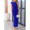 imagePRETTYGARDEN Womens 2025 Summer Formal Maxi Dresses Sleeveless One Shoulder Bodycon Ruched Mesh Wedding Guest Cocktail DressBright Blue