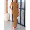 imagePRETTYGARDEN Womens 2025 Summer Formal Maxi Dresses Sleeveless One Shoulder Bodycon Ruched Mesh Wedding Guest Cocktail DressBrown