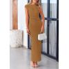 imagePRETTYGARDEN Womens 2025 Summer Formal Maxi Dresses Sleeveless One Shoulder Bodycon Ruched Mesh Wedding Guest Cocktail DressBrown