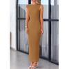 imagePRETTYGARDEN Womens 2025 Summer Formal Maxi Dresses Sleeveless One Shoulder Bodycon Ruched Mesh Wedding Guest Cocktail DressBrown
