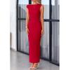 imagePRETTYGARDEN Womens 2025 Summer Formal Maxi Dresses Sleeveless One Shoulder Bodycon Ruched Mesh Wedding Guest Cocktail DressRed