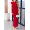 imagePRETTYGARDEN Womens 2025 Summer Formal Maxi Dresses Sleeveless One Shoulder Bodycon Ruched Mesh Wedding Guest Cocktail DressRed