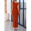 imagePRETTYGARDEN Womens 2025 Summer Formal Maxi Dresses Sleeveless One Shoulder Bodycon Ruched Mesh Wedding Guest Cocktail DressRust Red
