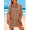 imagePRETTYGARDEN Womens 2025 Swimsuit Cover Ups Crochet Knit Bathing Suit Swimwear Summer Dresses Fashion Beach Vacation ClothesKhaki