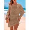 imagePRETTYGARDEN Womens 2025 Swimsuit Cover Ups Crochet Knit Bathing Suit Swimwear Summer Dresses Fashion Beach Vacation ClothesKhaki