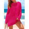 imagePRETTYGARDEN Womens 2025 Swimsuit Cover Ups Crochet Knit Bathing Suit Swimwear Summer Dresses Fashion Beach Vacation ClothesRose Red