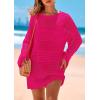 imagePRETTYGARDEN Womens 2025 Swimsuit Cover Ups Crochet Knit Bathing Suit Swimwear Summer Dresses Fashion Beach Vacation ClothesRose Red