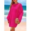 imagePRETTYGARDEN Womens 2025 Swimsuit Cover Ups Crochet Knit Bathing Suit Swimwear Summer Dresses Fashion Beach Vacation ClothesRose Red