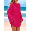 imagePRETTYGARDEN Womens 2025 Swimsuit Cover Ups Crochet Knit Bathing Suit Swimwear Summer Dresses Fashion Beach Vacation ClothesRose Red
