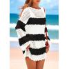 imagePRETTYGARDEN Womens 2025 Swimsuit Cover Ups Crochet Knit Bathing Suit Swimwear Summer Dresses Fashion Beach Vacation ClothesStriped Black White