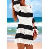 imagePRETTYGARDEN Womens 2025 Swimsuit Cover Ups Crochet Knit Bathing Suit Swimwear Summer Dresses Fashion Beach Vacation ClothesStriped Black White