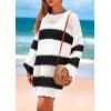 imagePRETTYGARDEN Womens 2025 Swimsuit Cover Ups Crochet Knit Bathing Suit Swimwear Summer Dresses Fashion Beach Vacation ClothesStriped Black White