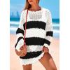 imagePRETTYGARDEN Womens 2025 Swimsuit Cover Ups Crochet Knit Bathing Suit Swimwear Summer Dresses Fashion Beach Vacation ClothesStriped Black White