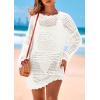 imagePRETTYGARDEN Womens 2025 Swimsuit Cover Ups Crochet Knit Bathing Suit Swimwear Summer Dresses Fashion Beach Vacation ClothesWhite