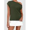 imagePRETTYGARDEN Womens Off The Shoulder Tops 2025 Summer Casual Short Sleeve Tunic T Shirts Lightweight Knit SweatersArmy Green
