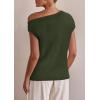 imagePRETTYGARDEN Womens Off The Shoulder Tops 2025 Summer Casual Short Sleeve Tunic T Shirts Lightweight Knit SweatersArmy Green