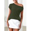 imagePRETTYGARDEN Womens Off The Shoulder Tops 2025 Summer Casual Short Sleeve Tunic T Shirts Lightweight Knit SweatersArmy Green